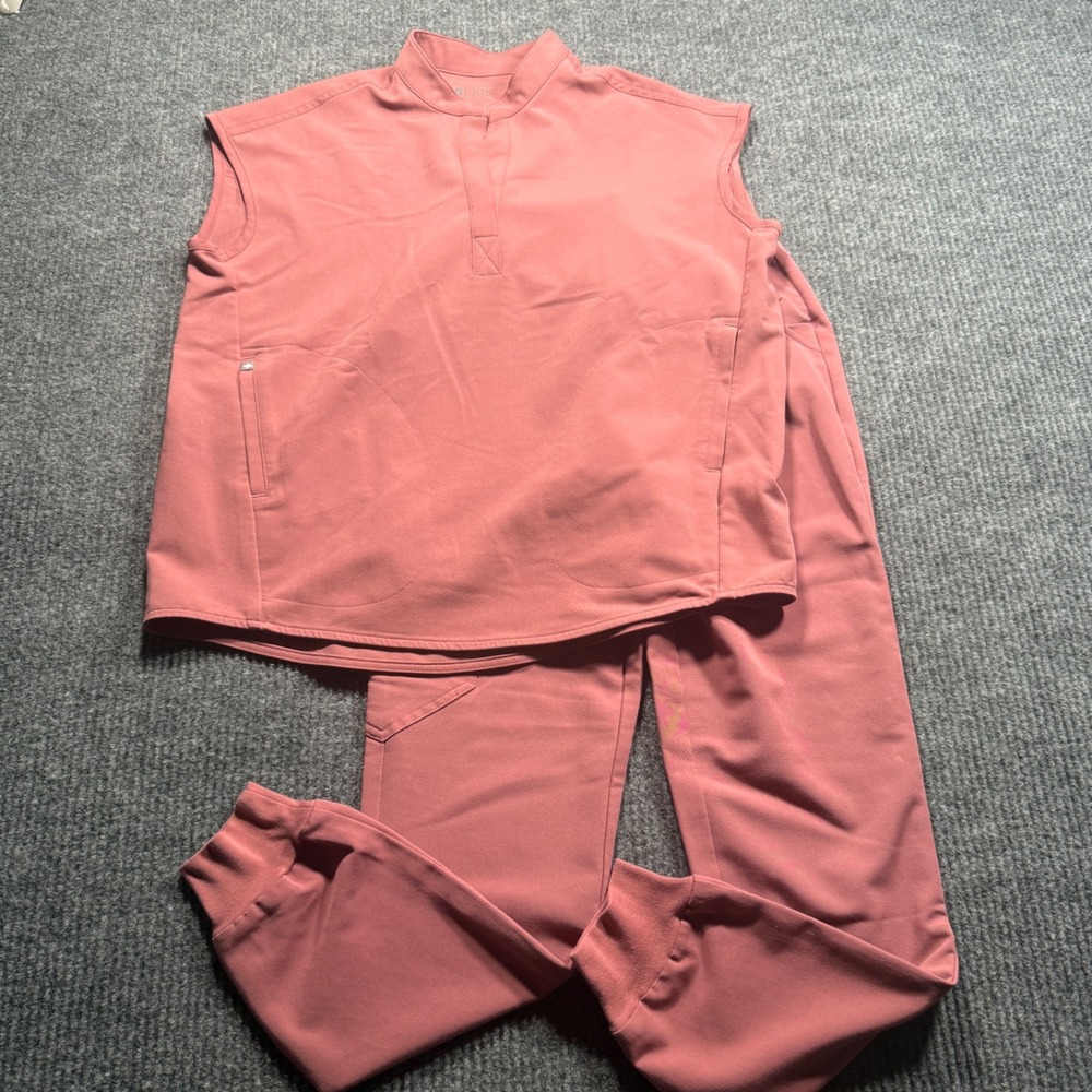 FIGS Scrub Set Women XXS Pink Sleeveless Top Jogger Pants Technical Collection